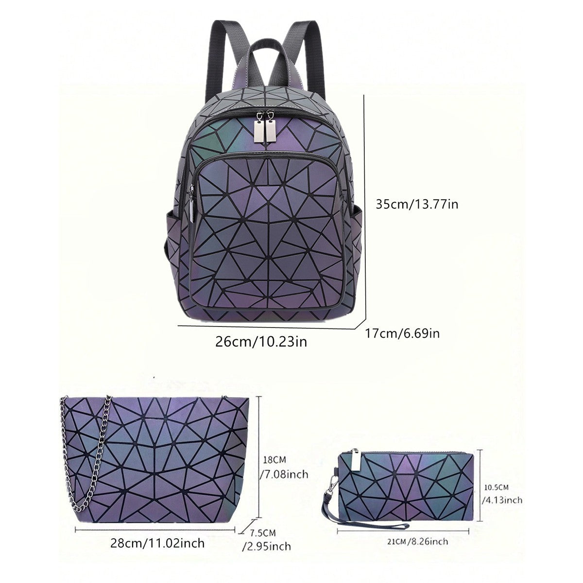 Fashion Women's luminous Backpack PVC holographic geometric School Bags For Teenage Girls Bagpack mochila feminina Travel Should