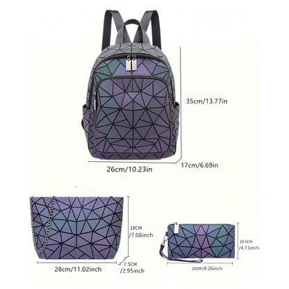 Fashion Women's luminous Backpack PVC holographic geometric School Bags For Teenage Girls Bagpack mochila feminina Travel Should