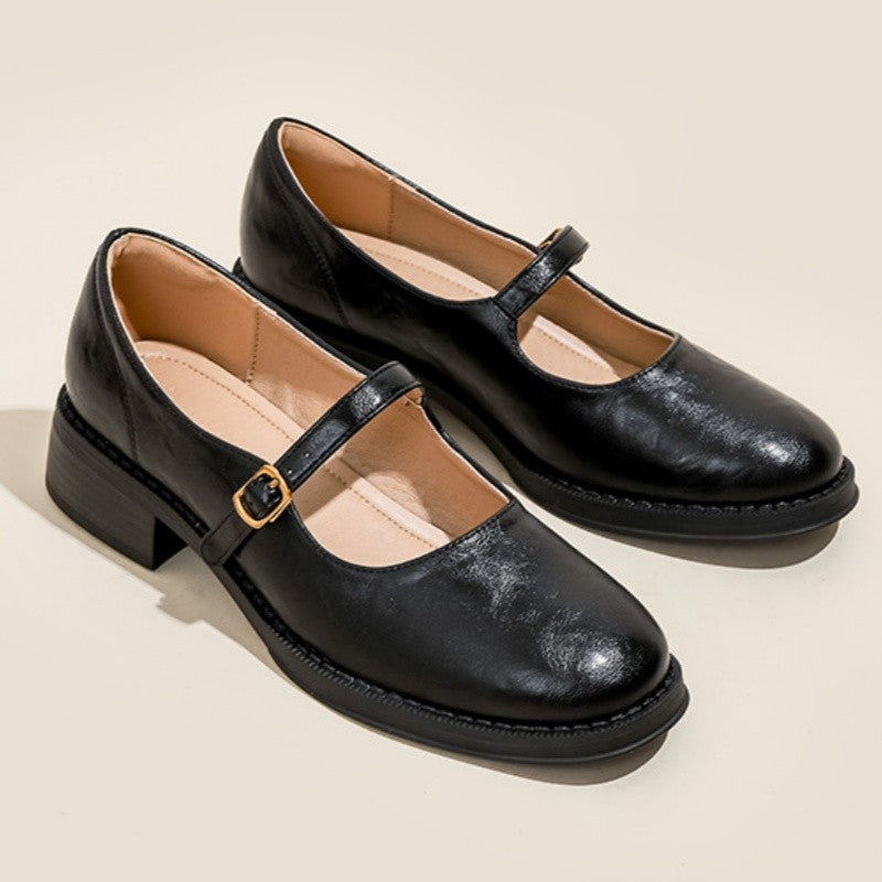 Mary Janes Women's Shoes Round Toe Flats Spring and Autumn New Fashion Buckle Strap Shallow Mouth Low Heels Loafers Women Flats