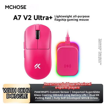 MCHOSE A7 Ultra Mouse Gamer Sem Fio Sensor de Alta Precisão Pixart3950 Design Leve Taxa de Polling de 8000Hz Chip Principal Realtek
