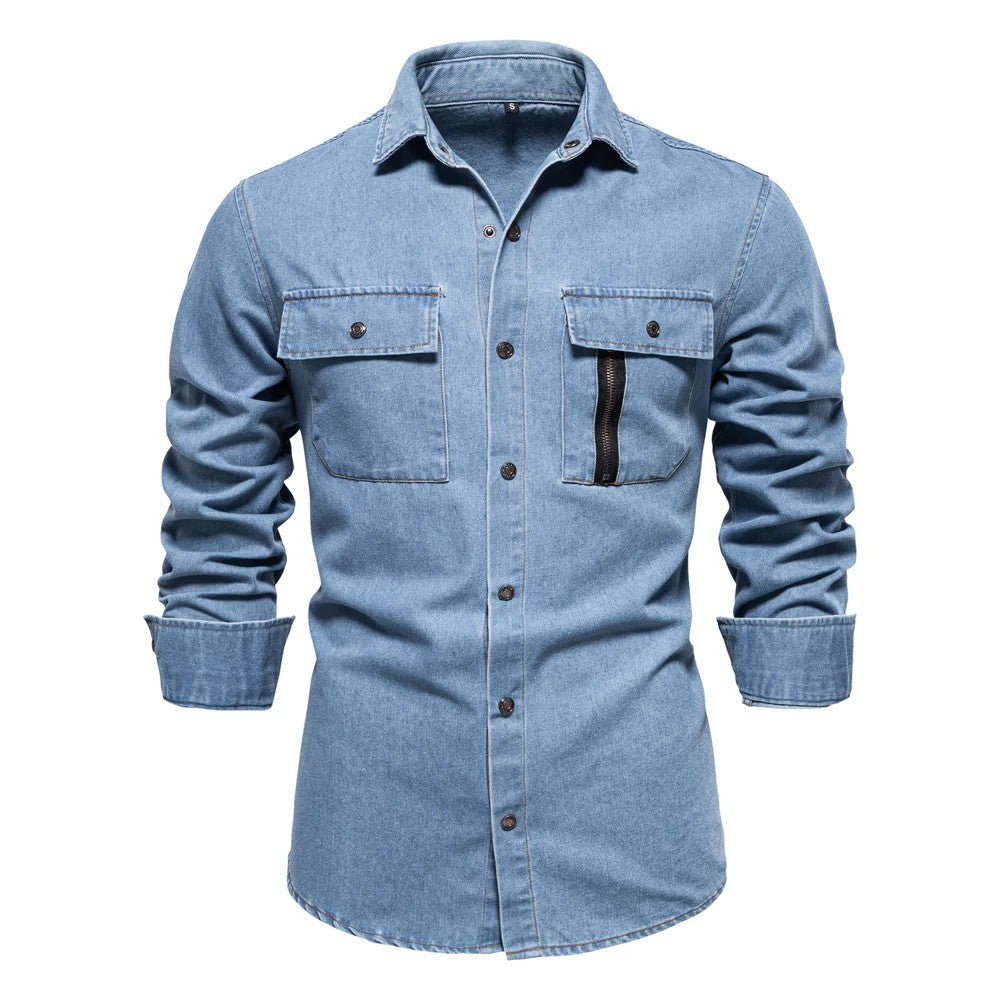 New Autumn 100% Cotton Mens Denim Shirts Solid Color Long Sleeve Cowboy Shirt Coat Fashion Casual Jean Shirt for Men