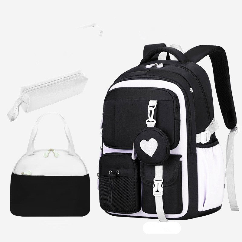 Mochila Escolar Estojo Lancheira Love Pattern Três Peças Tecido Nylon Impermeável Menino Menina Adolescentes Mochila Tendência