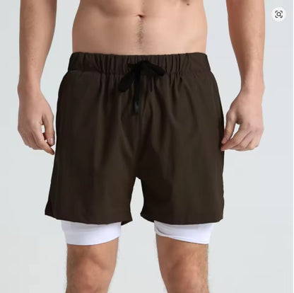 Men's sports double-deck shorts Fitness Quick Dry Training Shorts Casual 2 In 1 Multi-pocket sweatpants Men Gyms Running shorts