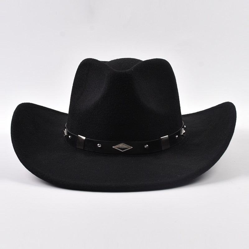 Winter Big Brim Western Cowboy Hat  Belt Decor Jazz Fedora Hats Retro Gentleman Lady Jazz Cowgirl Cap Church Sombrero Caps