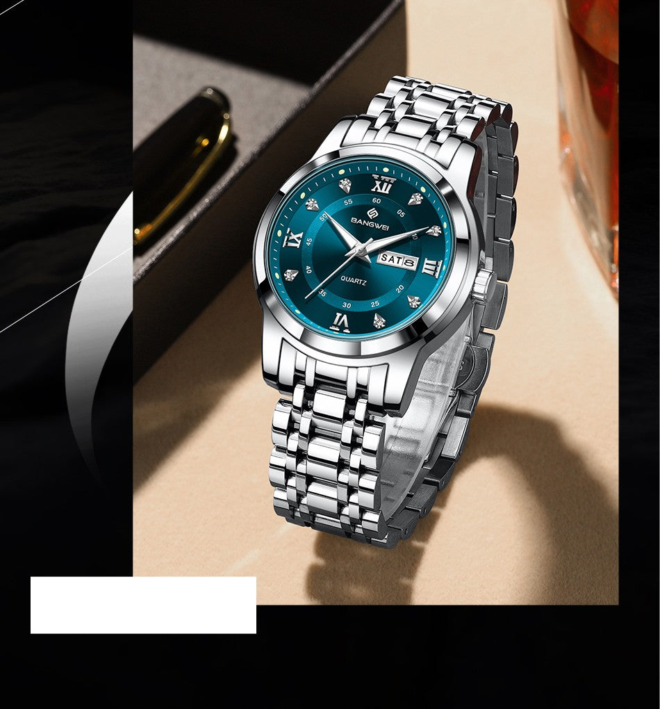 LIGE Brand BANGWEI Quartz Man Watch Fashion Stainless Steel Band Business Luxury Diamond Waterproof Calendar Watches for Men+Box