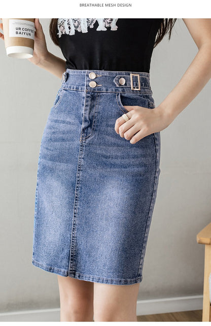 Autumn 2025 Plus Size Skirt For Women High Waist Large Size Slit Black Or Blue Jeans Skirts Korean Fashion Slim Jupe Femme