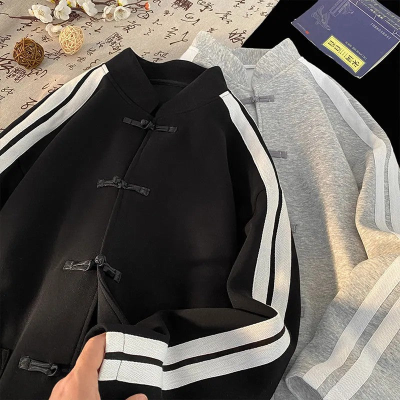 New Chinese Style Buttoned Cardigan Sweatshirt for Men Women 2025 Spring Loose Top Trendy Brand Chinese Style Heavyweight Jacket
