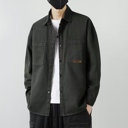 Autumn Men's Long Sleeve Cargo Shirt Casual Korean Fashion Oversize Blouses Hombre 2025 New High Street Y2K T Shirt Baggy Jacket