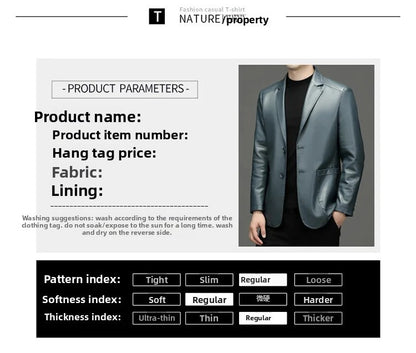 2025 Autumn Winter Men's Genuine Leather Blazers Jackets Slim Fit Suits Coats Business Casual Genuine Leather Suits Jackets Male