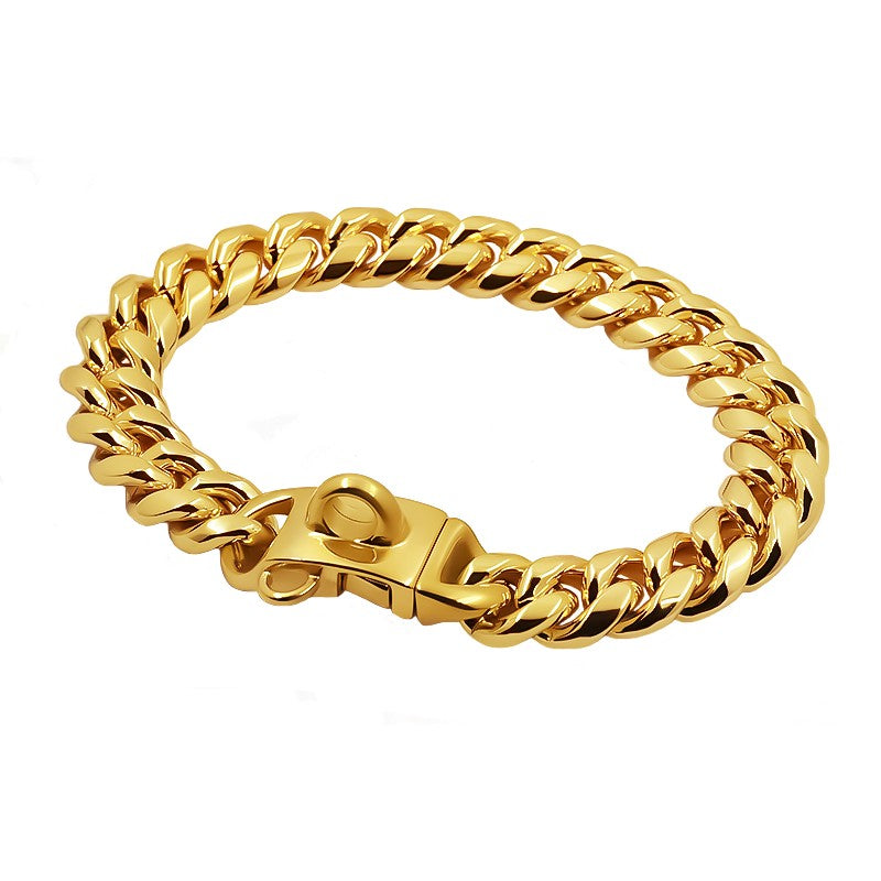 Coleira de Metal para Cães Aço Inoxidável Choker para Pets Corrente Cubana Dourada 14mm de Largura Guia para Cães Pequenos, Médios e Grandes Acessórios para Pets
