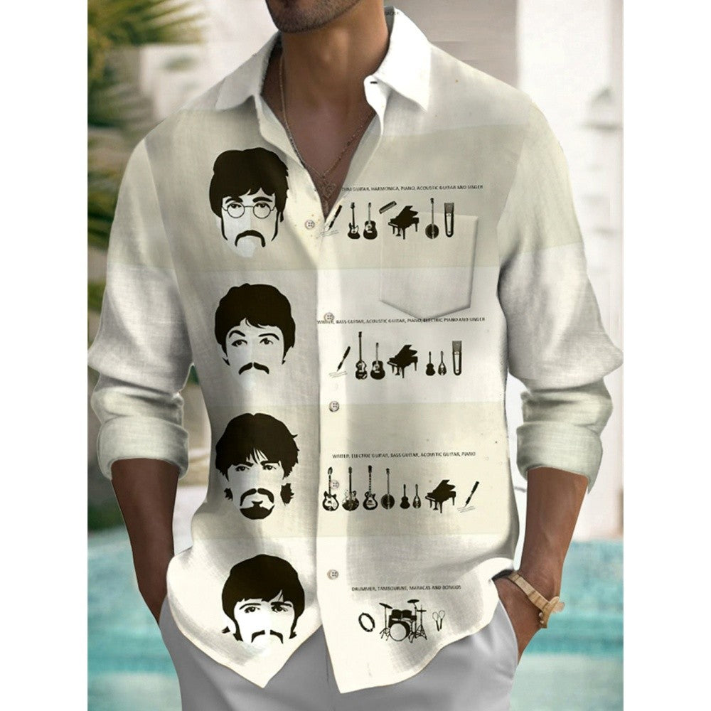 Music Men's Casual Shirt Rock Band 3d Print Guitar Hawaiian Shirt Men Summer Casual Short Sleeved Breathable Shirt Men Clothing