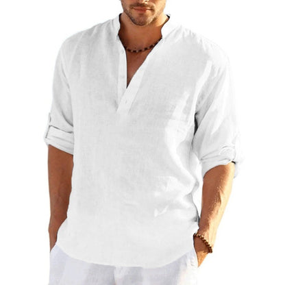 New Men's Linen Long Sleeve T Shirt Solid Color Loose Casual Breathable Shirt Cotton Mens Shirts Designer Lightweight Streetwear