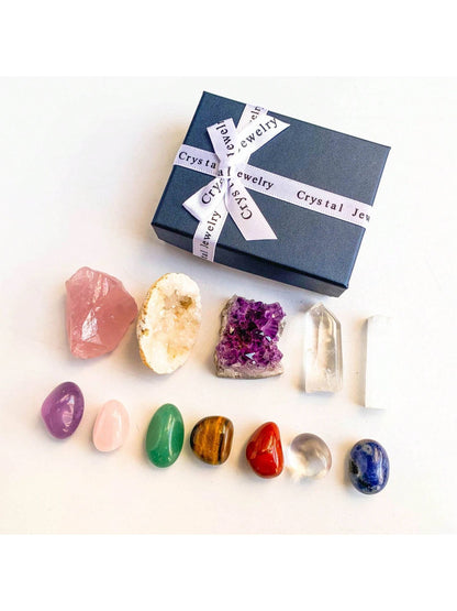 1box Natural Crystal Chakra Set - Amethyst Cluster Agate Cave Selenite Gift Set - Crystal Furniture Decoration Christmas Thanksg