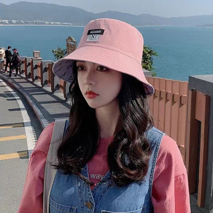 Summer Double-Sided Wear Women Bucket Hat Fashion Print Wide Brim Fordable Panama Fishermen Cap Outdoor Travel Beach Visor Hats