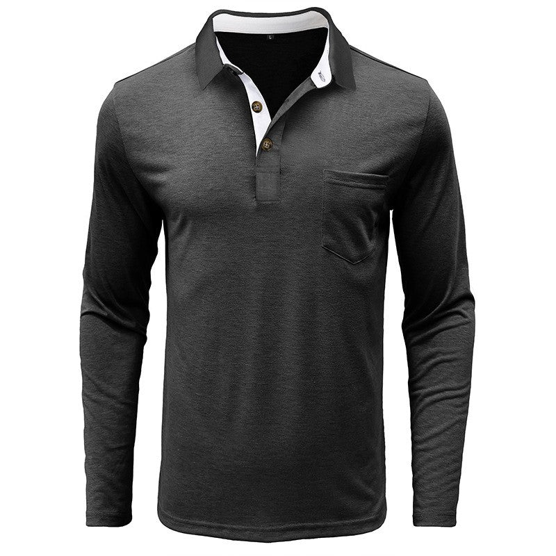 Spring Trend Men's Long Sleeve Casual Tshirt Solid Lapel Button Up Pullover Tops Autumn Turn Down Collar Bottoming Polo Shirt
