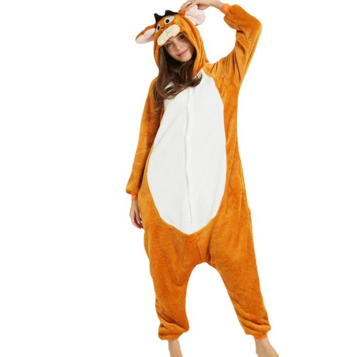 Flannel new cosplay animal grey Jerry mouse Tom cat jumpsuit pajamas cartoon animal Halloween party costume jumpsuit with hat pa