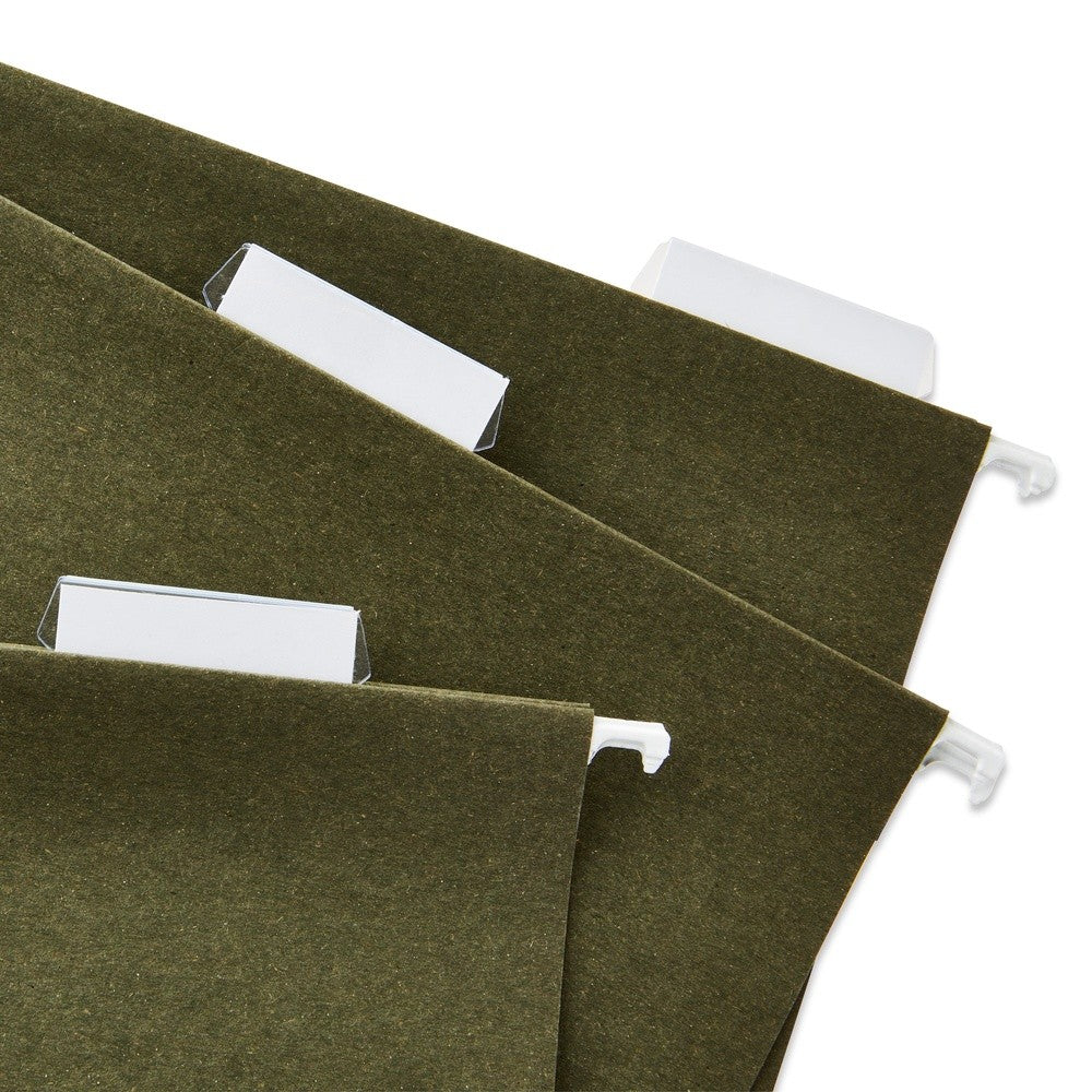 Standard Green Hanging File Folders Letter Size 1/5 Cut Tabs Inserts Box of 25 Durable Organizers Home Office Filing