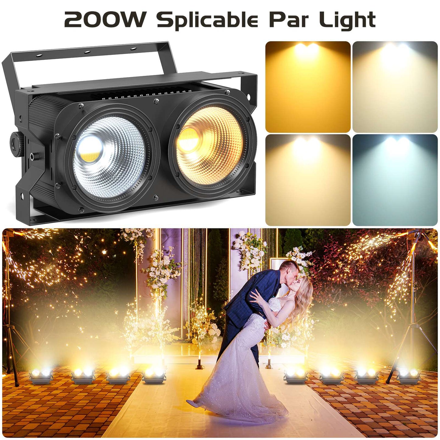 U'King 4PCS 200W LED 2IN1 COB Par Light DMX Cool&Warm White Lighting Stage Light 2 Eyes LED Blinder Light for DJ Party Wedding