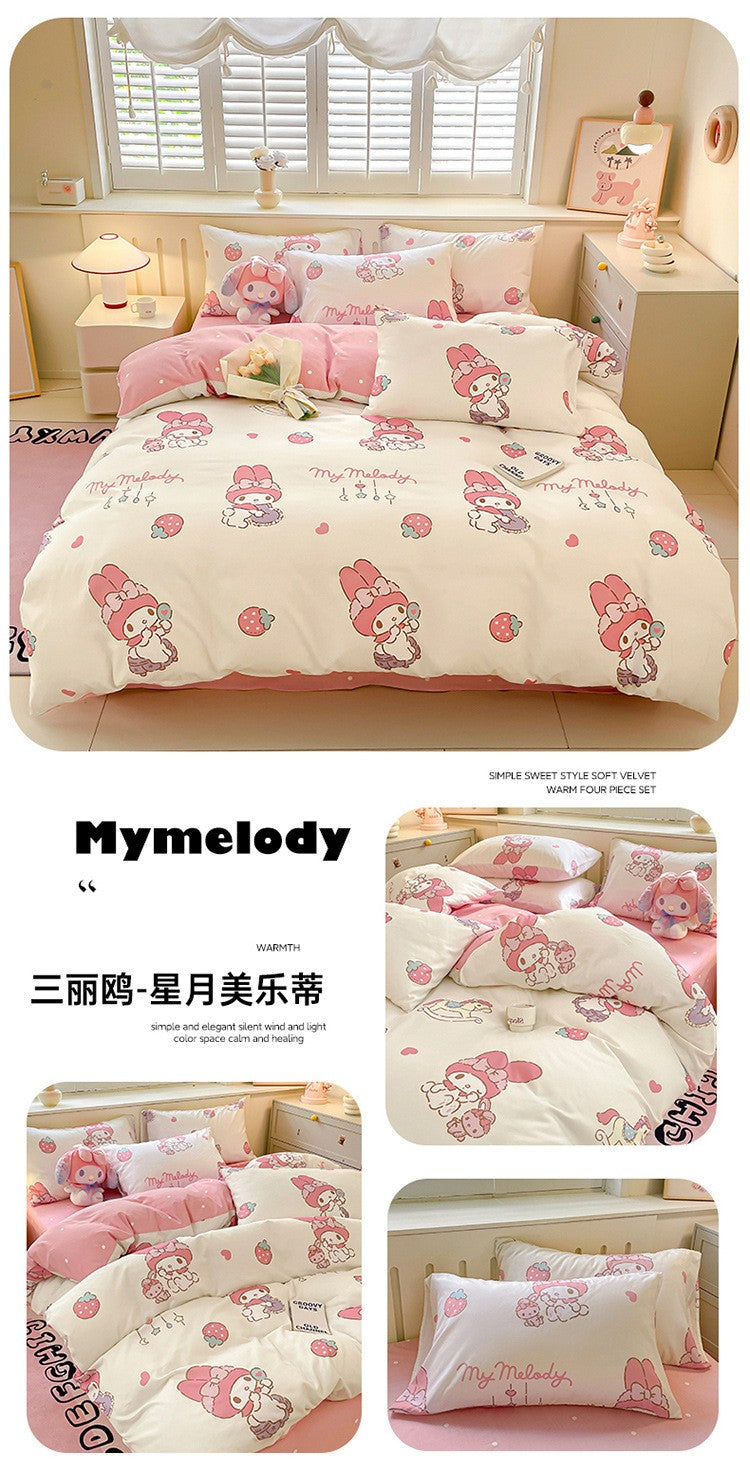 New Sanrio Hello Kitty Bedding Set Cotton Kuromi Melody Bedding Double Pillowcase Bed Linens Girl Dorm Bedclothes Home Textile