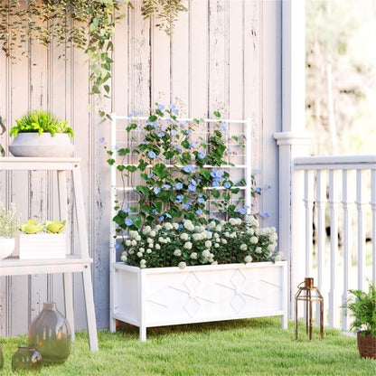 White Raised Garden Bed Planter Box with Trellis, 35.4" W x 15.7" D x 47.2" H Tomato Planter and Trellis , Raised Garden Bed