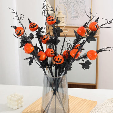 1PC Halloween Grimace Pumpkin Black Maple Horror Artificial Pumpkin Bouquet Autumn Home Ornaments Halloween Party Decorations