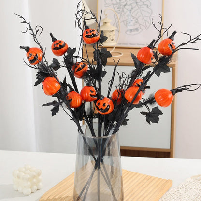 1PC Halloween Grimace Pumpkin Black Maple Horror Artificial Pumpkin Bouquet Autumn Home Ornaments Halloween Party Decorations