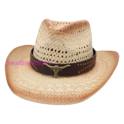 C9GF Straw Cowboy Hats With Wide Brims Cap For Adults Children And Outdoor Event