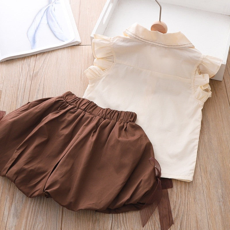 Girls Set Baby Summer Clothes New  Bow Top + Shorts 2 Piece Set Children Clothes Girl