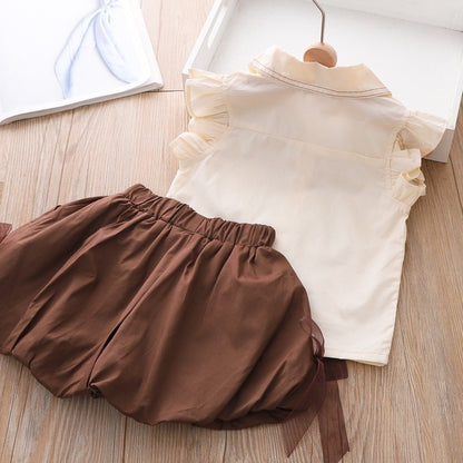 Girls Set Baby Summer Clothes New  Bow Top + Shorts 2 Piece Set Children Clothes Girl