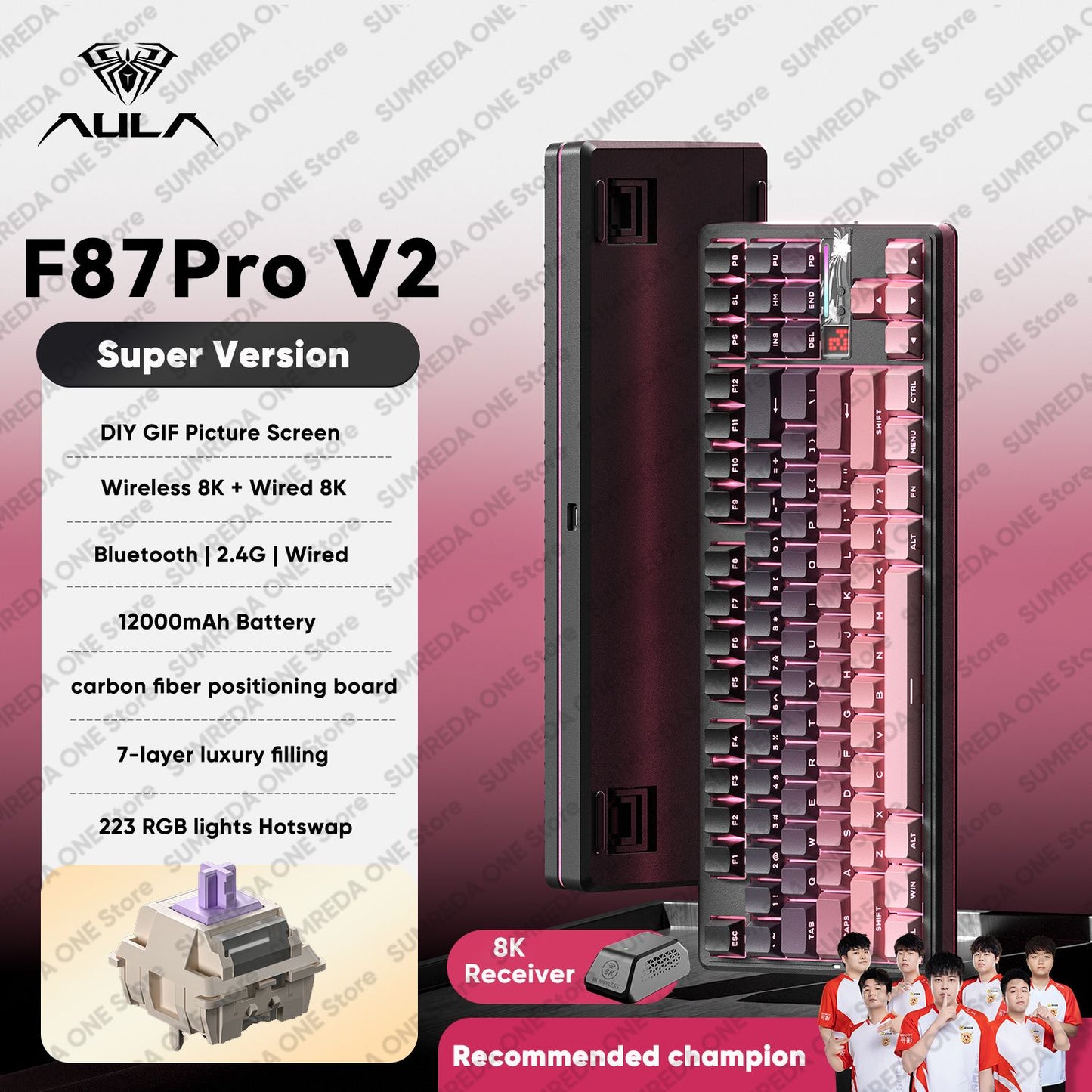AULA F87 Pro V2 Wireless Gaming Mechanical Keyboard F87Pro V2 Bluetooth 2.4G Wired RGB Hotswap 8K Return 12000mAh Gamer Keyboard