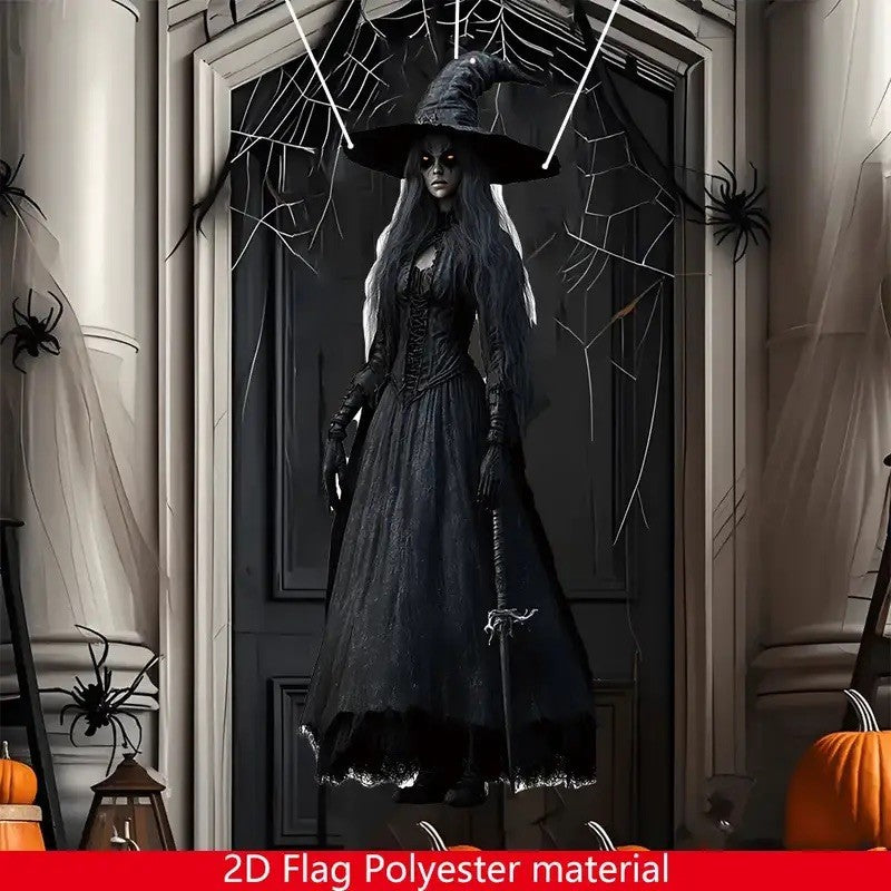 Gothic Halloween Witch Hanging Flag Horror Evil Background Cloth Halloween Atmosphere Haunted House Indoor Outdoor Decor