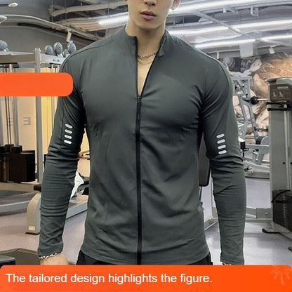 Men's American Long - sleeve Fitness Outerwear for Cycling, Running, Training – Quick - dry, Slim - fit, Elastic