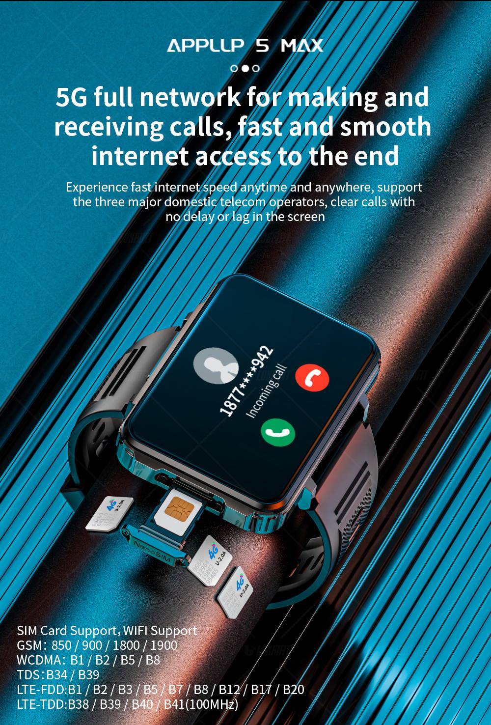 LOKMAT APPLLP 5 MAX Android Watch Phone Square Big Screen Wifi 4G Calls Smartwatches Dual Camera with Flashlight Gaming Watch