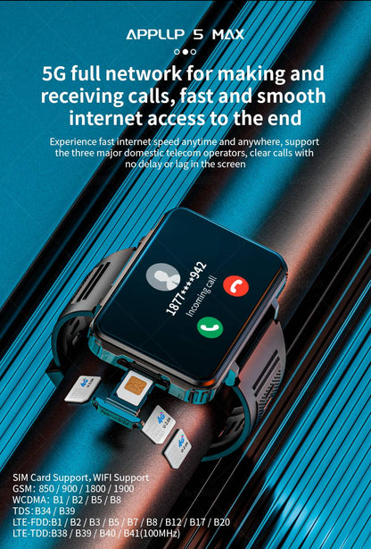 LOKMAT APPLLP 5 MAX Android Watch Phone Square Big Screen Wifi 4G Calls Smartwatches Dual Camera with Flashlight Gaming Watch