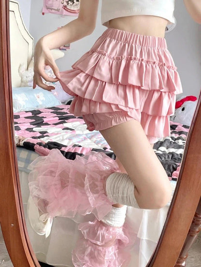 Y2K Sweet Ruffles Mini Skirt Women Kawaii Lolita Bow A Line Skirts Harajuku Japanese High Waist Pink White Ball Gown Skirt