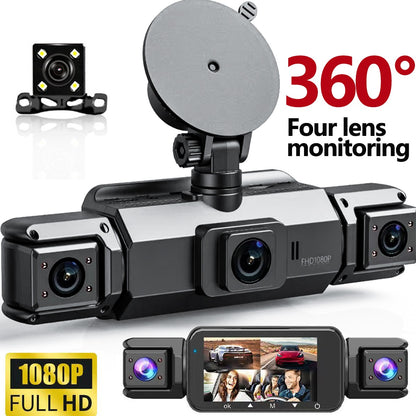 Câmera Veicular 4 Canais 360° Carro DVR Black Box 128G Câmera Frontal Esquerda Direita Traseira Gravador de Vídeo G-Sensor Monitor de Estacionamento 24H