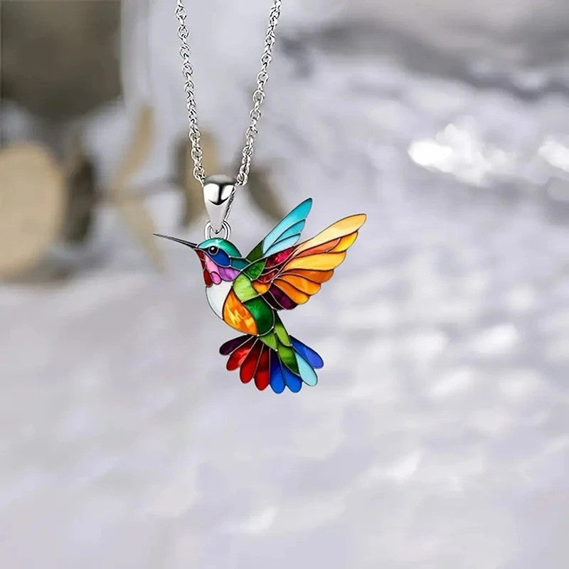 Colar de Acrílico Beija-flor Colorido Formato de Pássaro para Mulheres Meninas Pingentes de Pescoço Joias de Primavera Verão 2025 Presentes de Festa