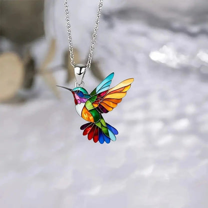 Colar de Acrílico Beija-flor Colorido Formato de Pássaro para Mulheres Meninas Pingentes de Pescoço Joias de Primavera Verão 2025 Presentes de Festa