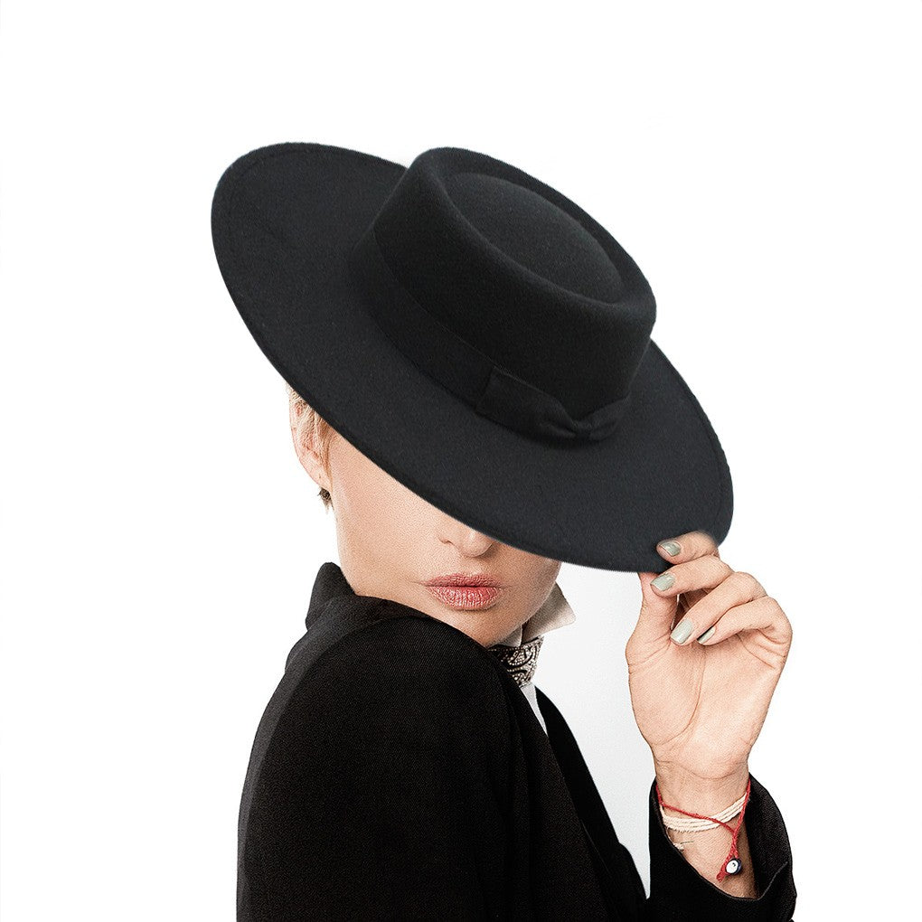 French Bow Tie Fedora Hat Winter Autumn Imitation Woolen Ladies Fedoras Top Wedding Jazz Hats Flat Top Felt Hat Bowler Hats