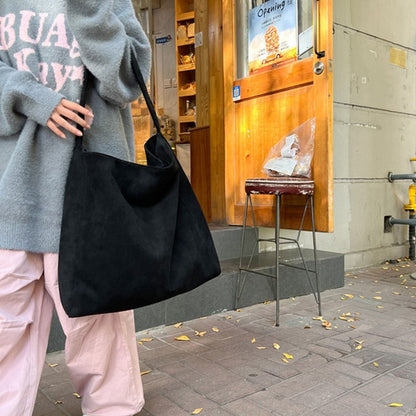 Retro Suede Frosted Tote Bag Winter Simple Design Versatile Work Commuting Shoulder Bag Women's Large Capactiy Handbags