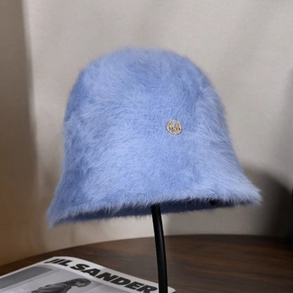 Coreia Designer M Bucket Hat Feminino Quente Pelúcia Angola Coelho Pelo Chapéu Senhora Outono Inverno Ins Moda Chapéu Bacia Retrô Fofo Panamá