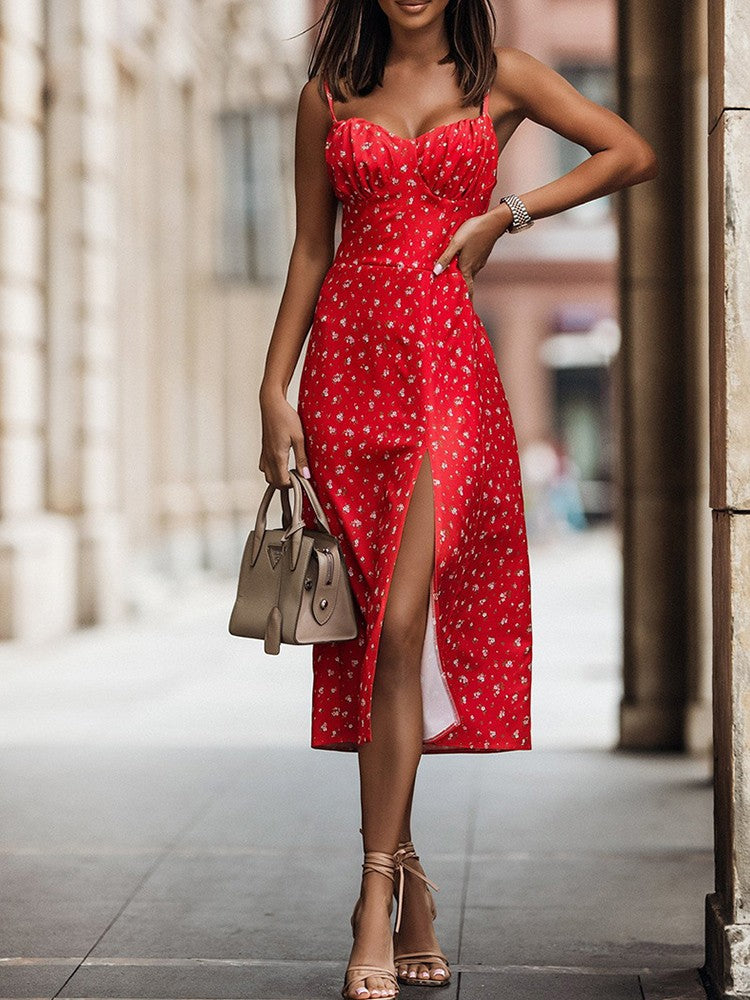 Summer Sexy Midi Dress Women Fashion White Floral Print Backless Beach Sundresse