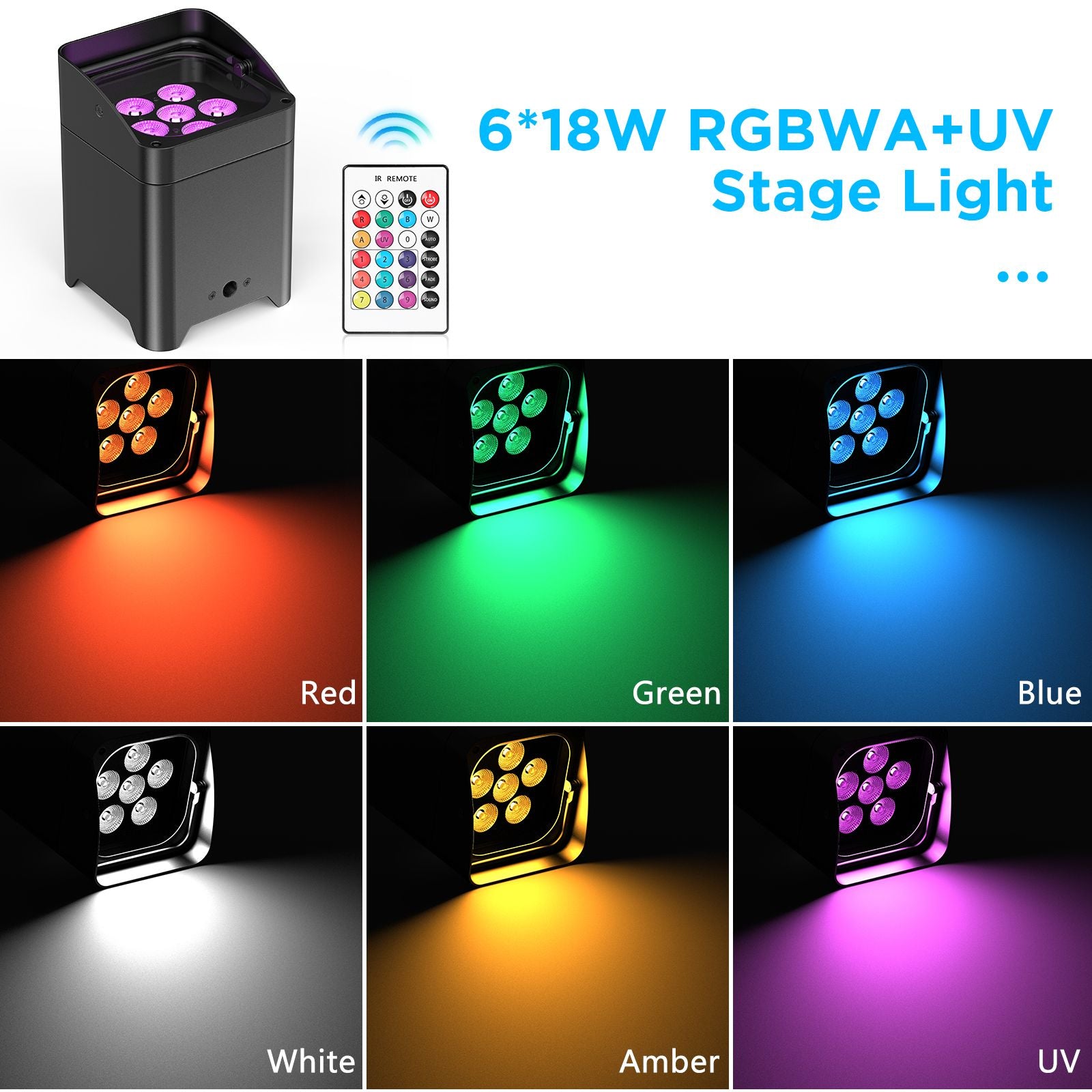 U'King 4PCS 6x18W 6IN1 RGBAW+UV Par Light with Bag DMX Remote Control WiFi Par Light Wireless LED Stage Light for DJ Bar Party