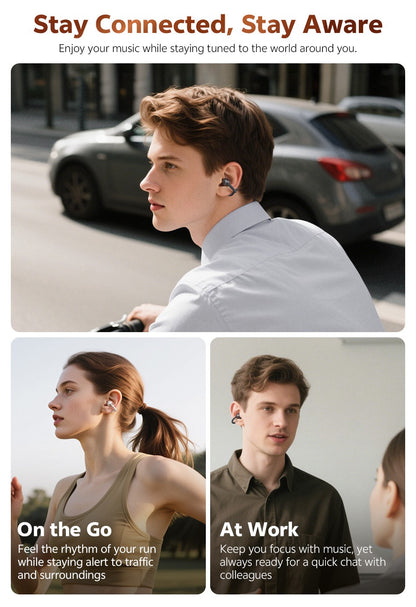QCY Crossky C50 Open Ear Wireless Earbuds Bluetooth 6.0 Comfort Clip On Sports Earphone 4 Mic AI Clear Call Bass Boost Headphone