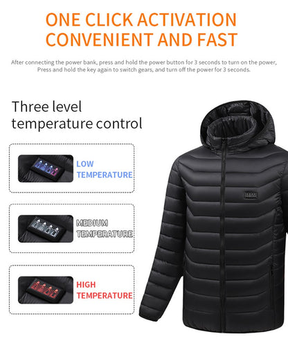 Intelligent Electric Heated Jacket Men Winter Warm Parka 3 Modes Adjustable Anti-Cold Ski Outdoor Camping Hiking Thermal Coat