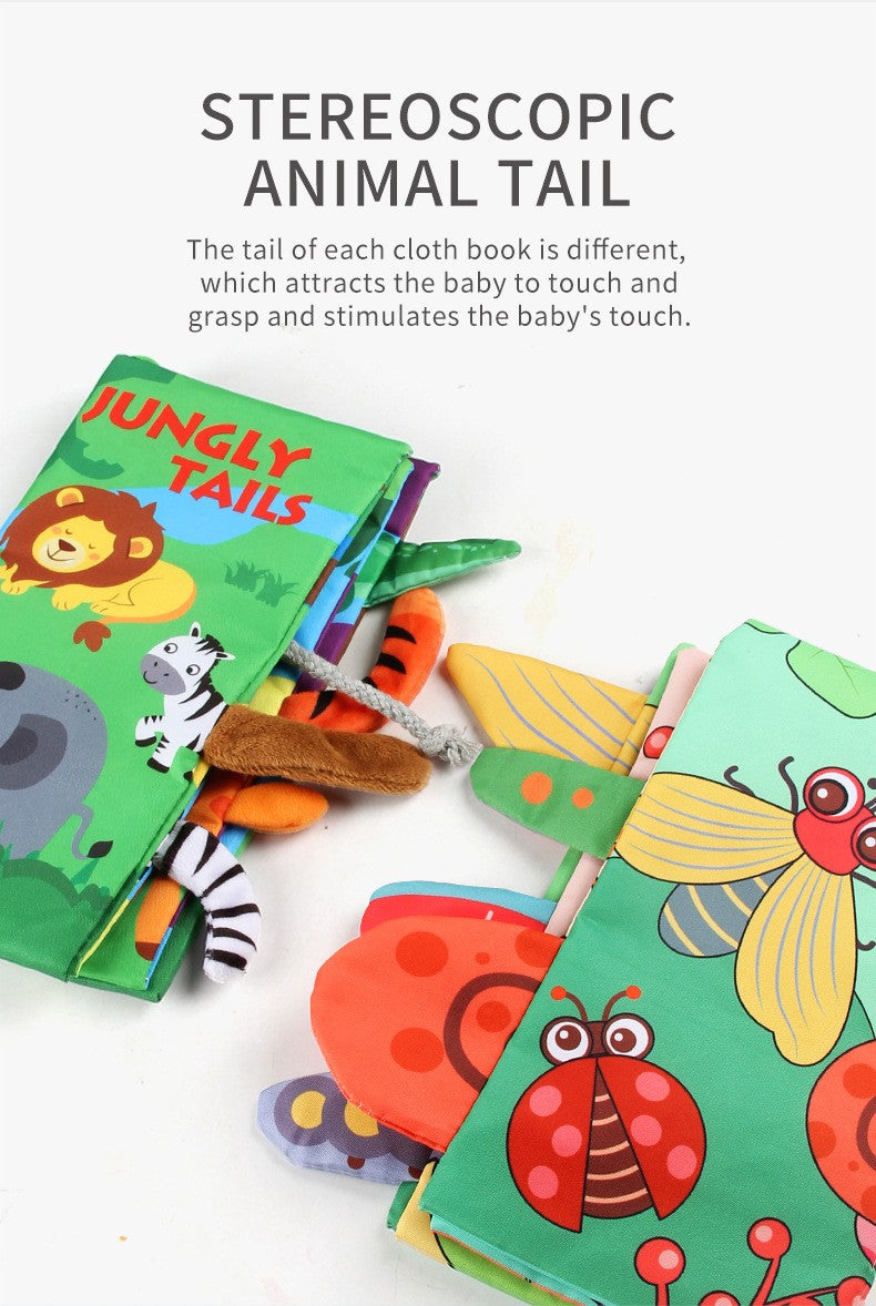 8 Page Tail Cloth Book Touch And Feel Infant Soft Books Cartoon Animals Development Interactive Early Education Toys For Baby