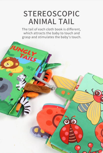 8 Page Tail Cloth Book Touch And Feel Infant Soft Books Cartoon Animals Development Interactive Early Education Toys For Baby