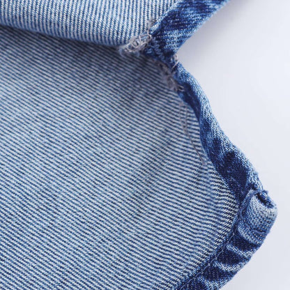 European style new women's fashion all-match temperament lotus leaf lace V-neck long-sleeved denim shirt