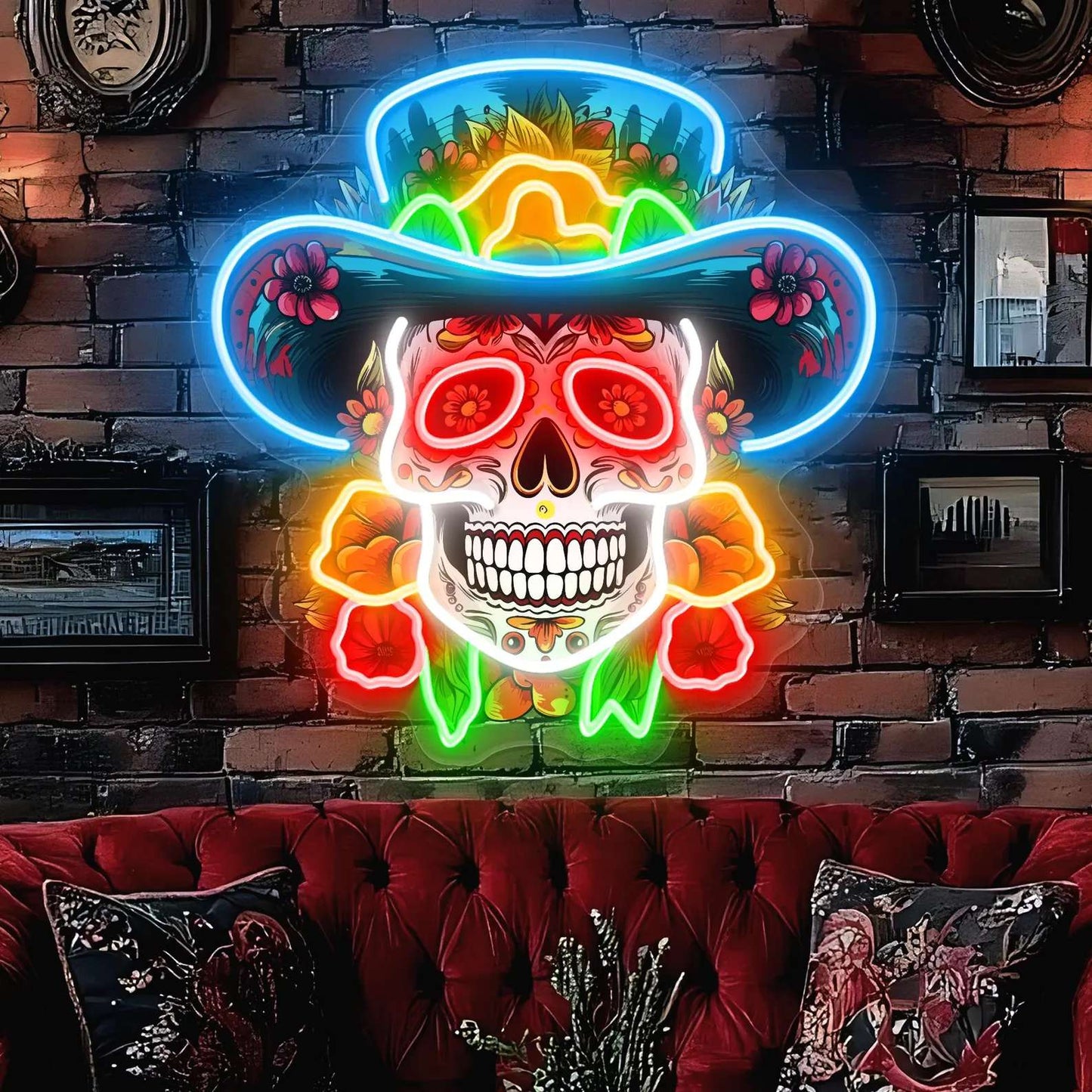 Day of the Dead Sugar Skull Neon Sign Mexican Sugar Skull Art Sign Día de los Muertos LED Light Sign for Home & Party Decor