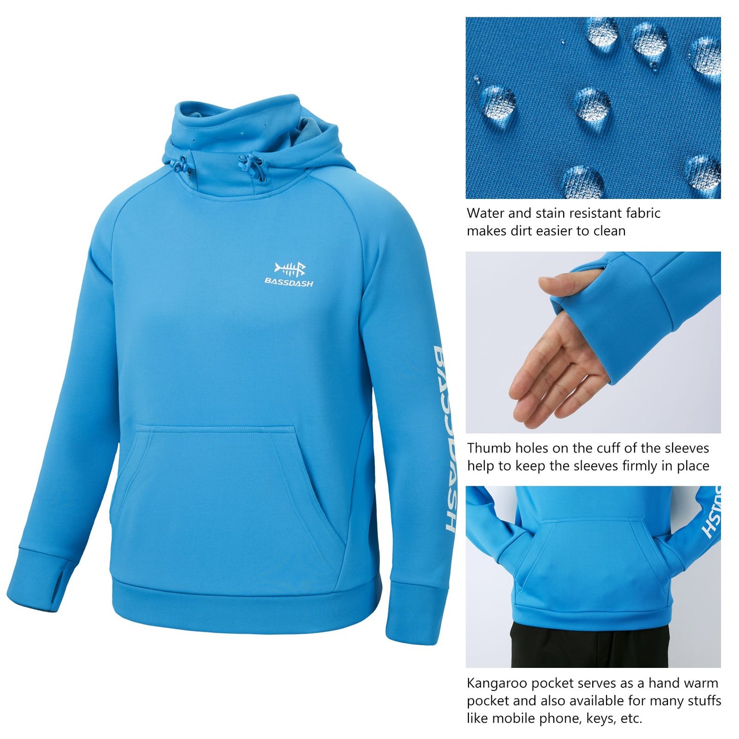 Moletom Infantil de Fleece Bassdash com Capuz e Máscara para Pesca, Resistente à Água, FS18Y